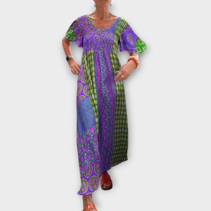 Melania - Vestido bohemio colorido con patrón étnico