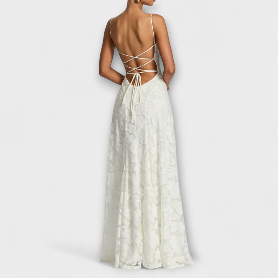 Emberly - Vestido Maxí de Jacquard Blanco