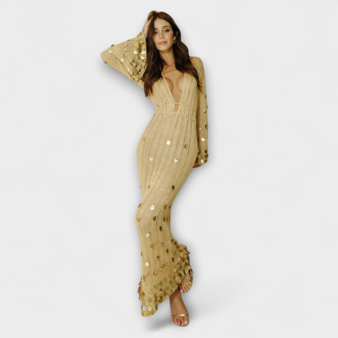 Kathleen - Vestido maxí de punto dorado