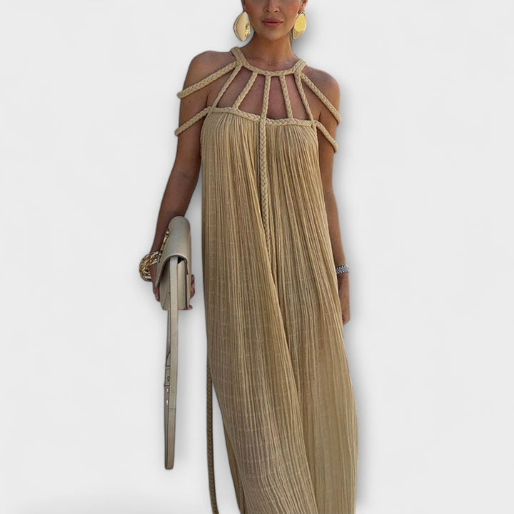 Briar - Vestido Maxí Beige con Trenzas Drapadas