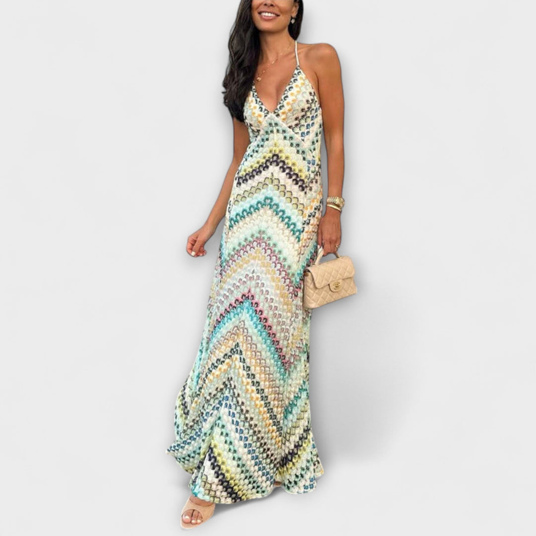 Remi - Vestido maxi colorido con patrón de espiga