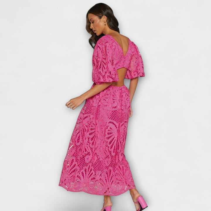 Elegante vestido amarillo - Con mangas de encaje