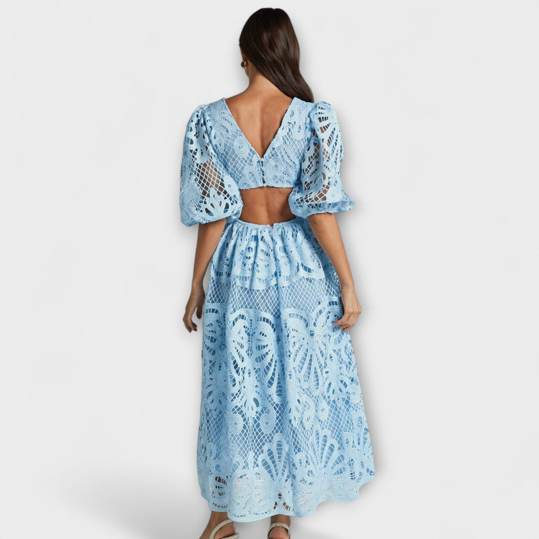 Elegante vestido amarillo - Con mangas de encaje