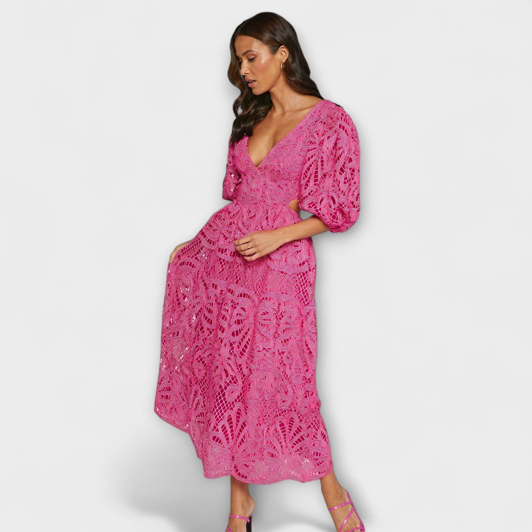 Elegante vestido amarillo - Con mangas de encaje