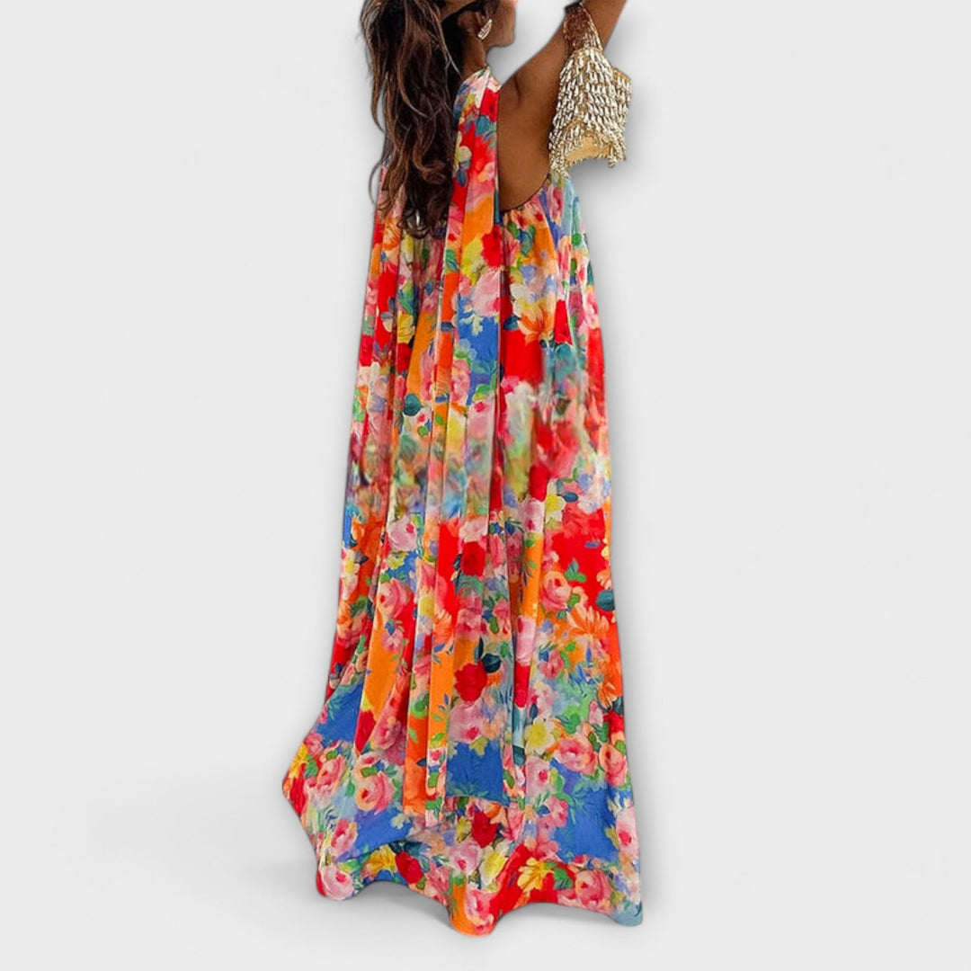 Harlow - Vestido maxí colorido off-shoulder con estampado de flores
