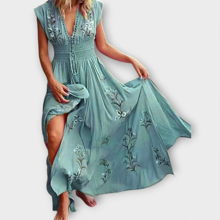 Felizia - Vestido boho rosa con bordados