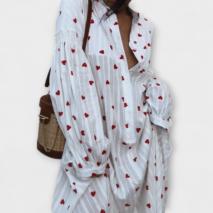 Ella - Vestido blanco con lunares rojos
