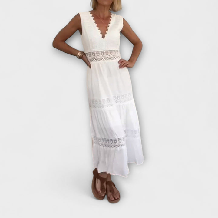 Aurélie - Vestido blanco de encaje con escote en V