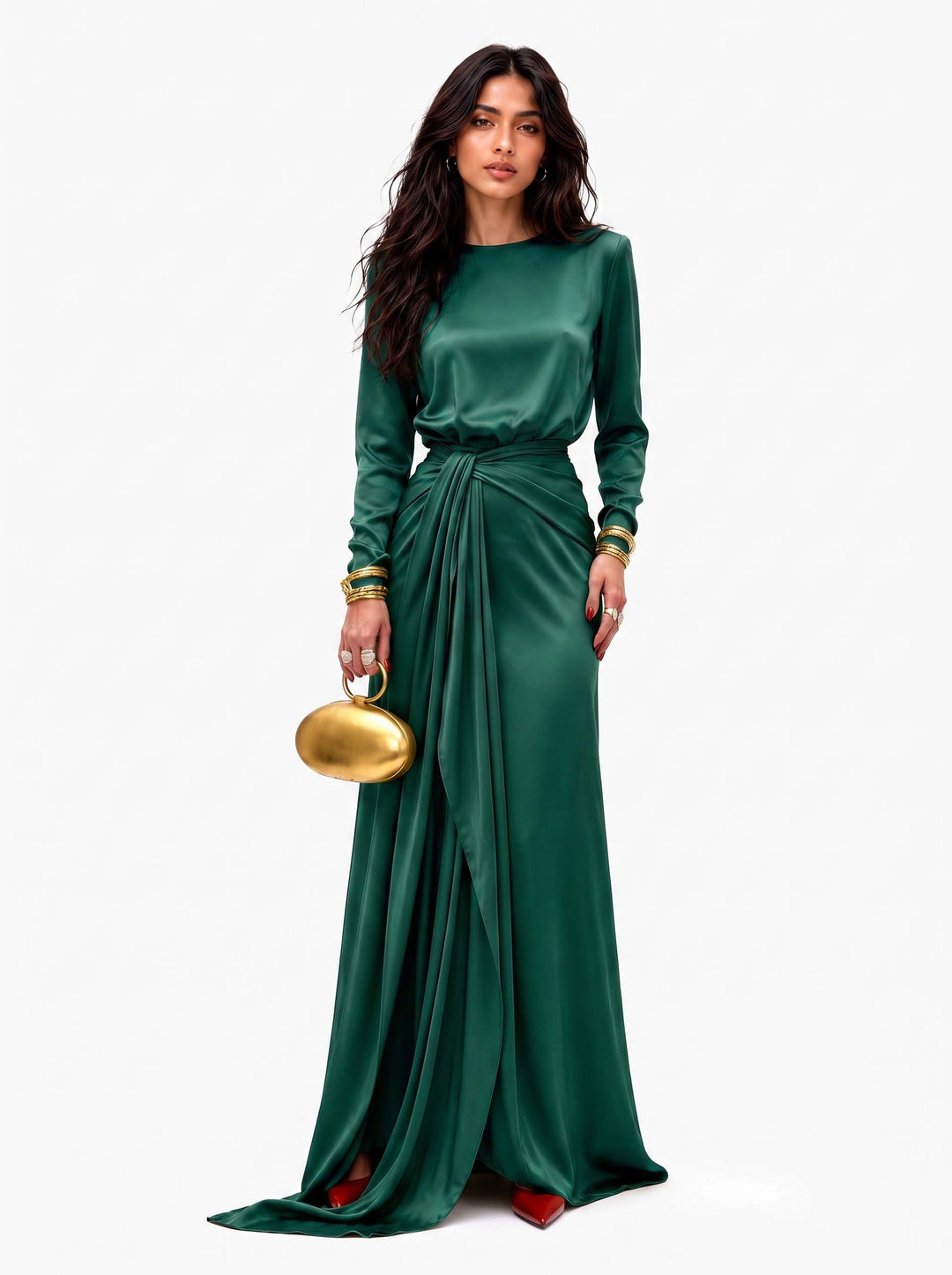 Carmen - Vestido maxi de satén drapeado