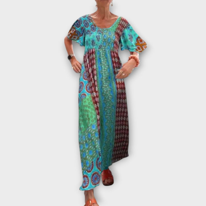 Melania - Vestido bohemio colorido con patrón étnico