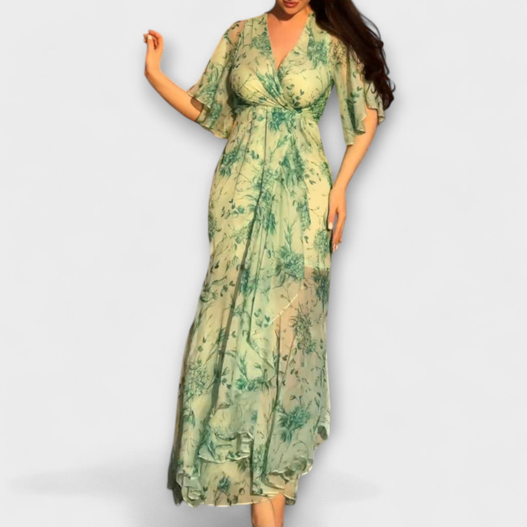 Lana - Vestido maxi verde con estampado de flores