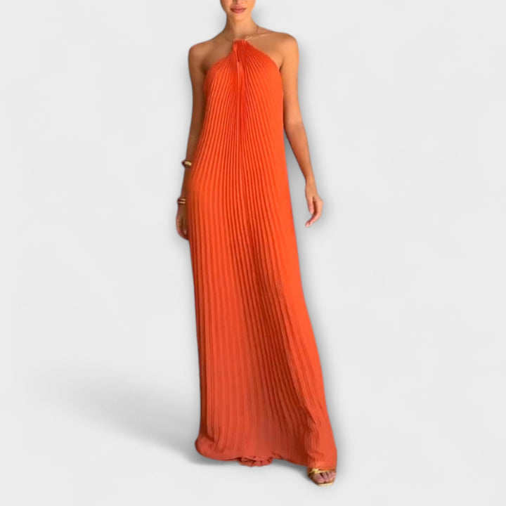 Poppy - Vestido Maxí Naranja con Pliegues