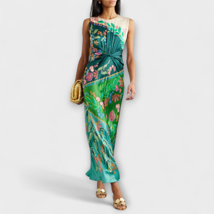Aisling - Vestido maxi drapeado colorido con estampado floral