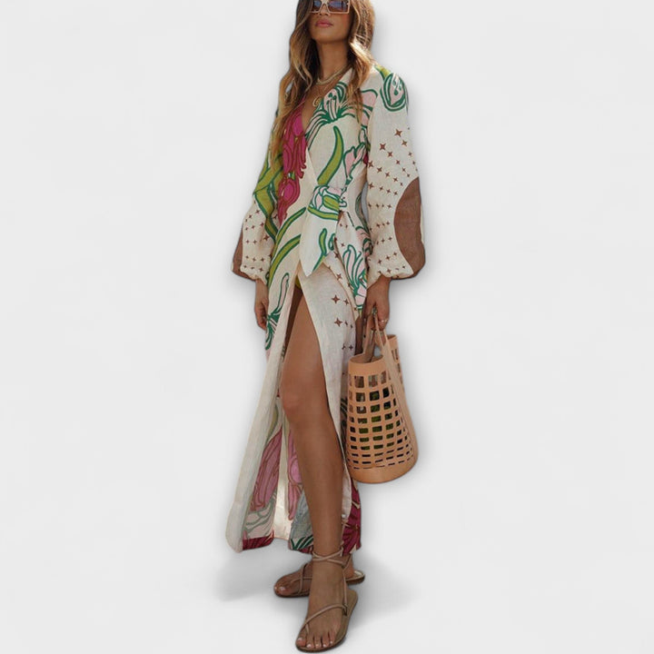 Tracey - Vestido maxi con túnica de color