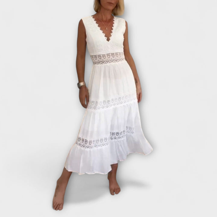 Aurélie - Vestido blanco de encaje con escote en V
