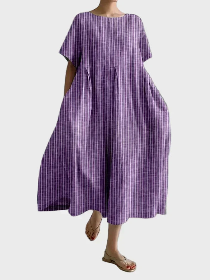 Vestido de lino a rayas rosa