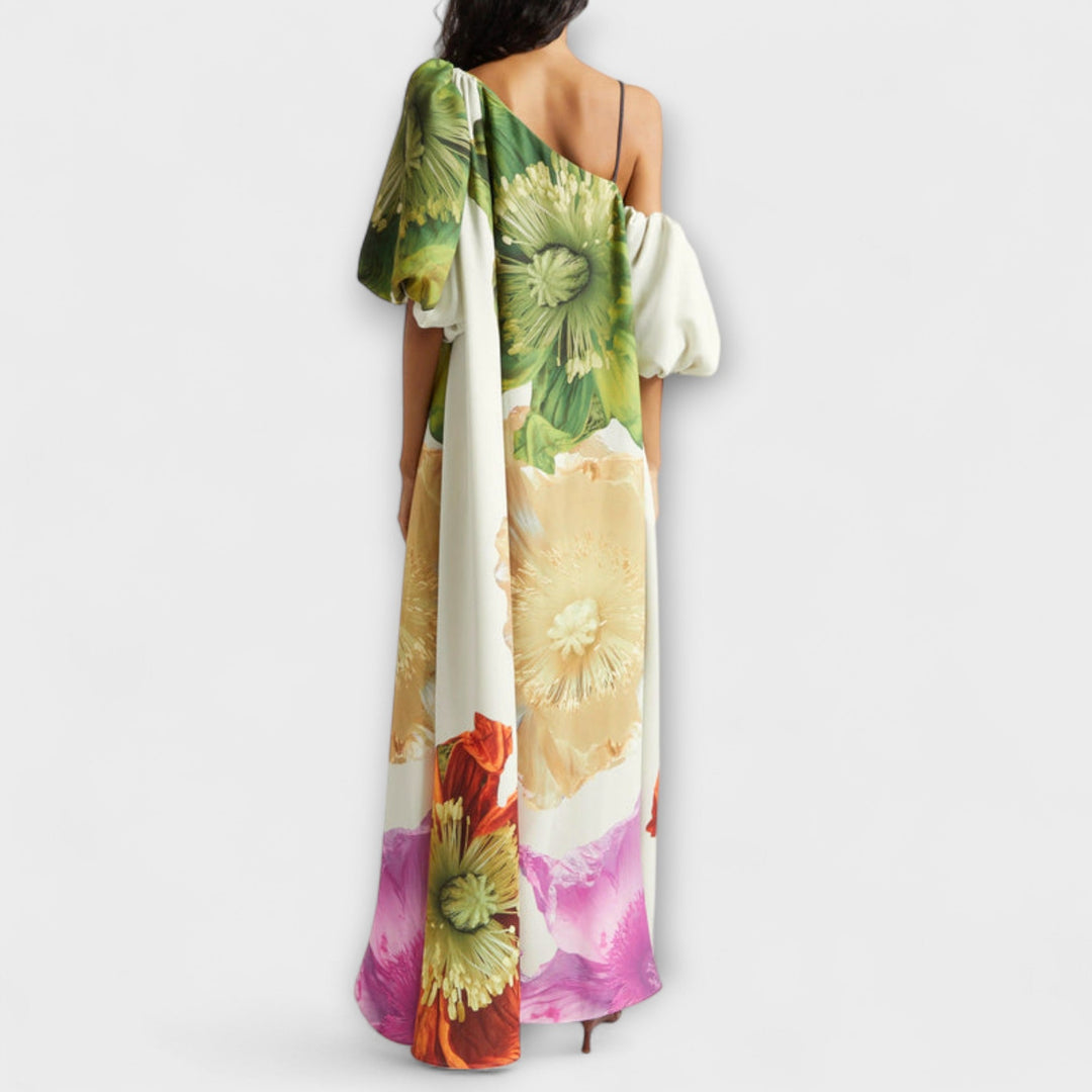 Melodía - Vestido Maxí Blanco Off-Shoulder con Motivo Floral