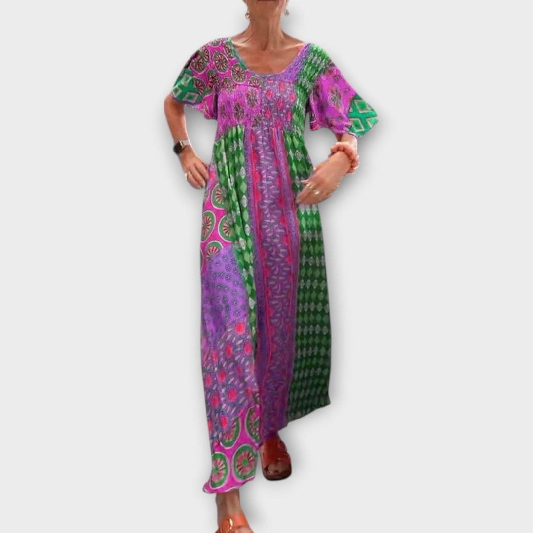 Melania - Vestido bohemio colorido con patrón étnico