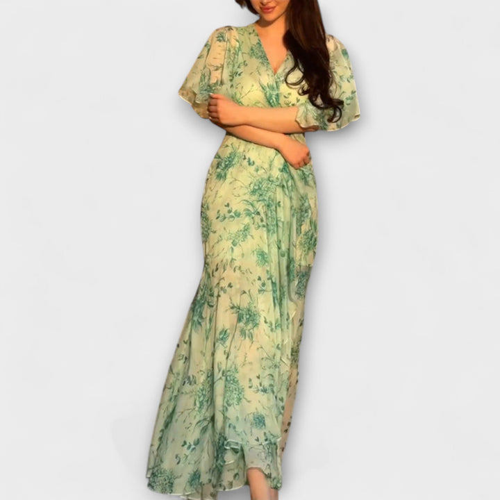 Lana - Vestido maxi verde con estampado de flores