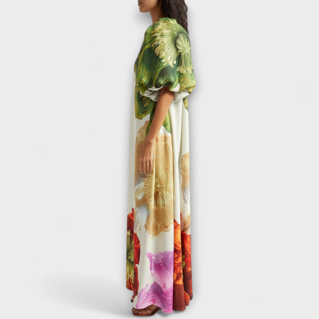 Melodía - Vestido Maxí Blanco Off-Shoulder con Motivo Floral