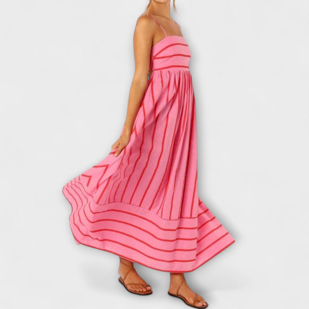 Svea - Vestido maxí a rayas rosas