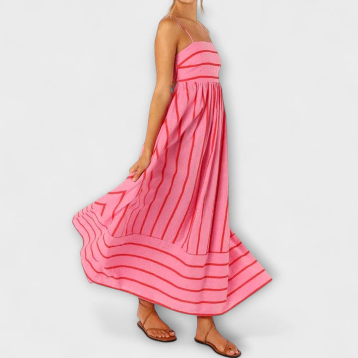 Svea - Vestido maxí a rayas rosas