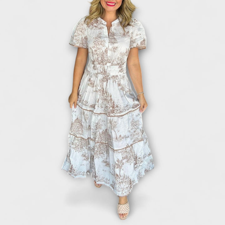 Eliza - Vestido maxi de toile color crema con encaje