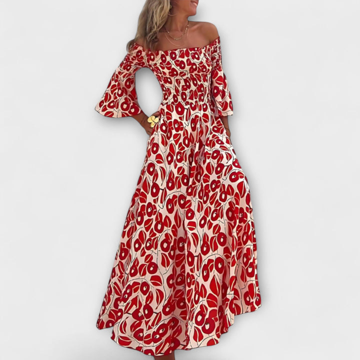 Bella - Vestido rojo sin mangas con estampado floral
