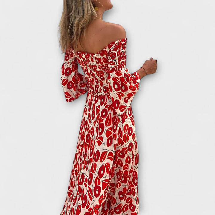 Bella - Vestido rojo sin mangas con estampado floral
