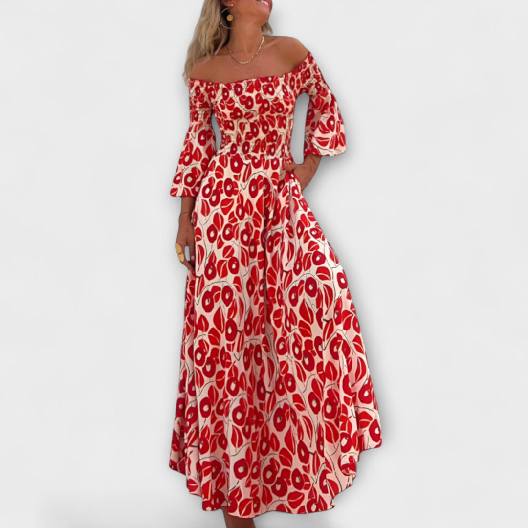 Bella - Vestido rojo sin mangas con estampado floral