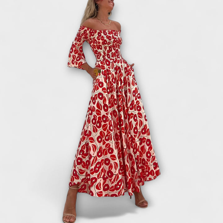 Bella - Vestido rojo sin mangas con estampado floral