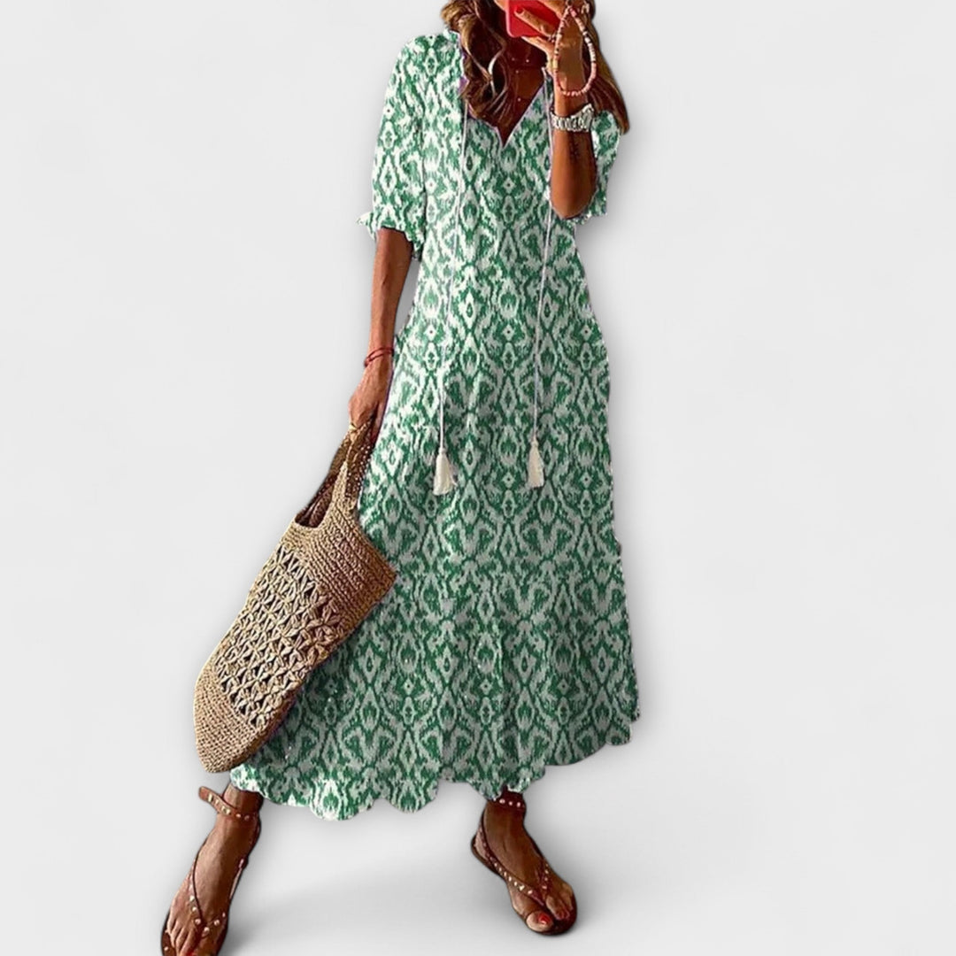 Anna - Vestido boho de verano en color crema con estampado de flores