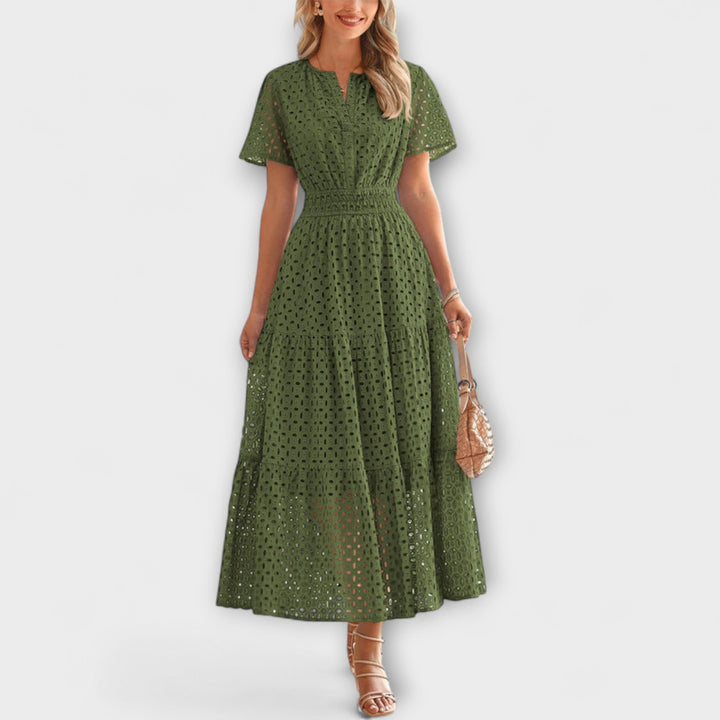 Linette - Vestido de verano de encaje en verde oliva
