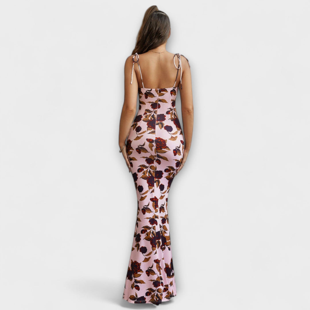 Thalia - Vestido Maxí Verde Oscuro con Estampado Floral