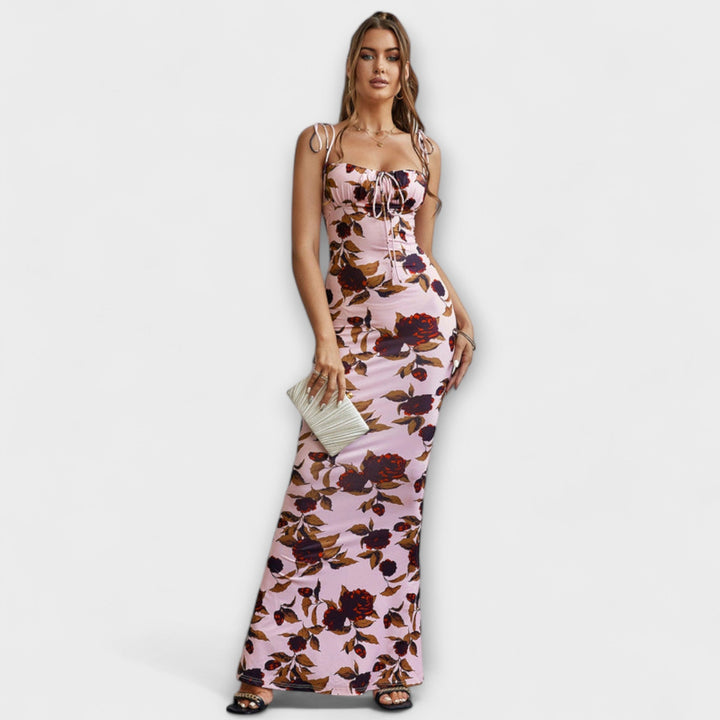 Thalia - Vestido Maxí Verde Oscuro con Estampado Floral