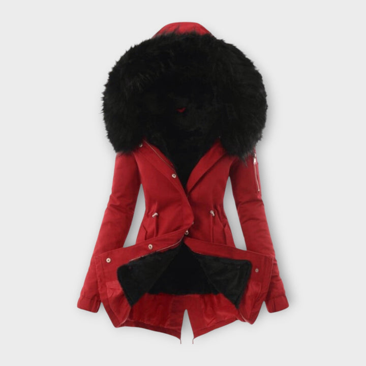 Maura - Chaqueta de invierno suave en verde oliva con capucha de pelo