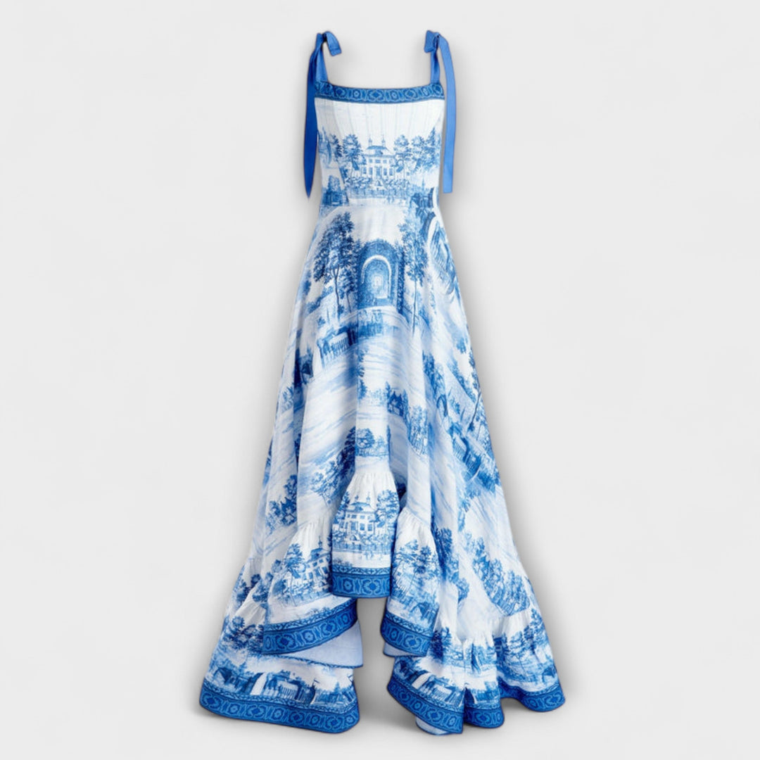 Lucia - Vestido maxi azul y blanco con diseño Tie-Dye