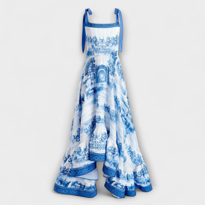 Lucia - Vestido maxi azul y blanco con diseño Tie-Dye