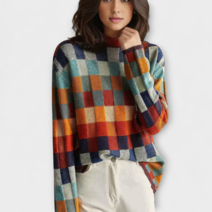 Ursula - Jersey de cuello alto colorido con patrón de cuadros