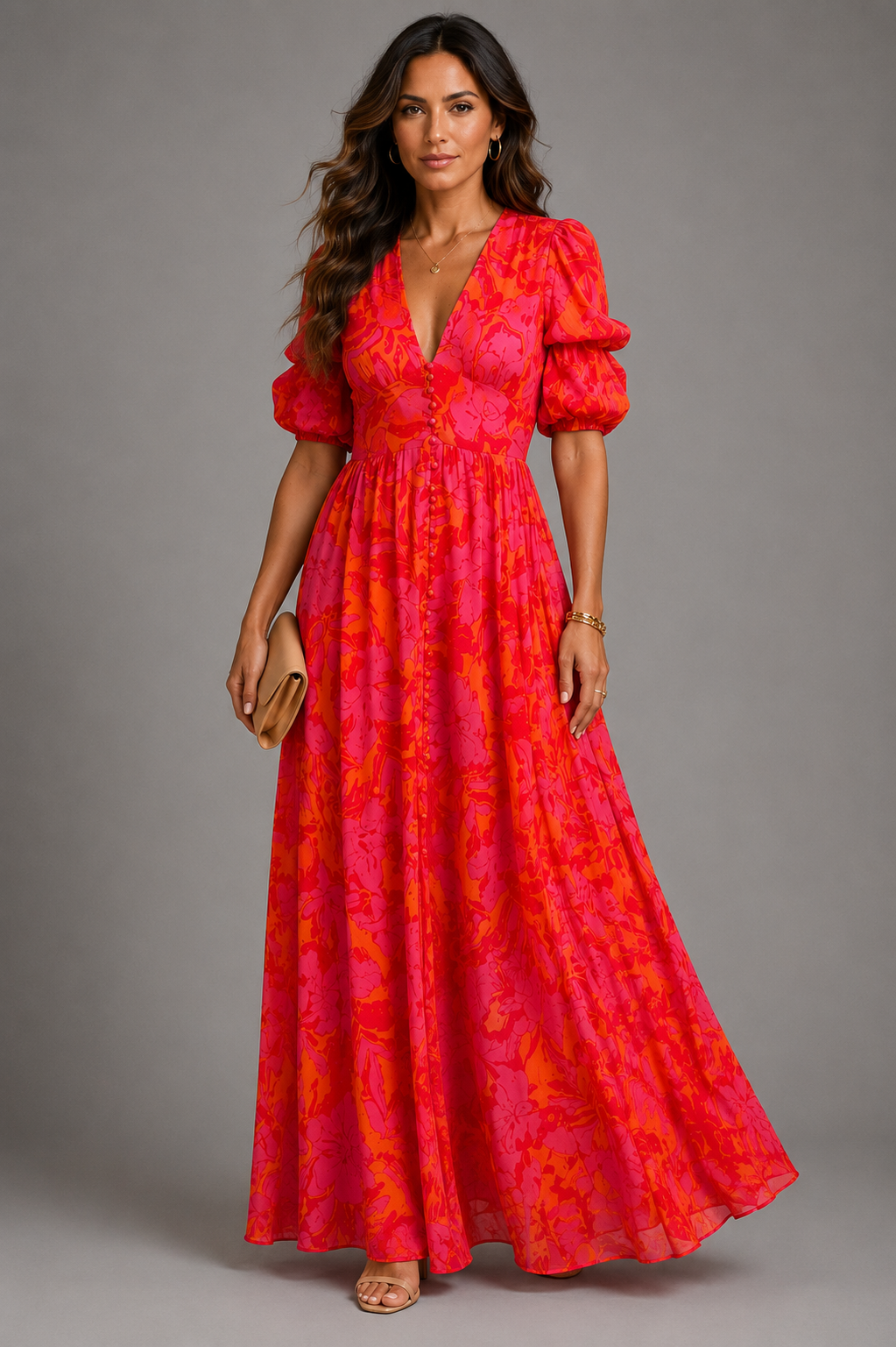 Olympe - Vestido fluido en tonos rosa y naranja