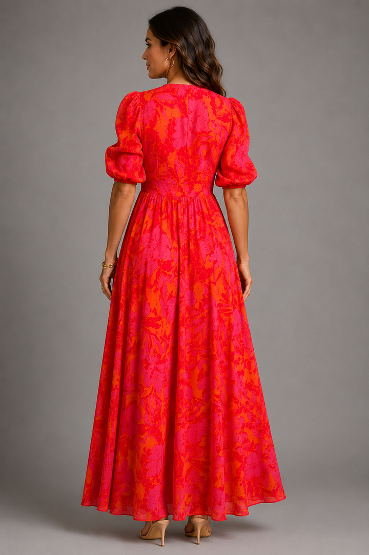 Olympe - Vestido fluido en tonos rosa y naranja