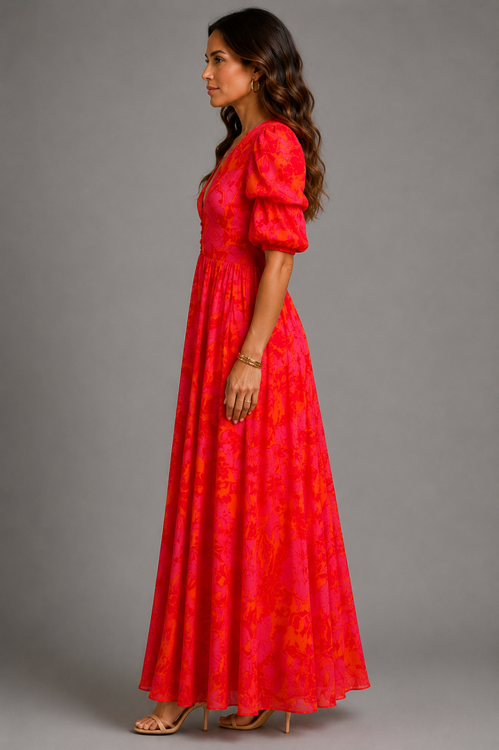 Olympe - Vestido fluido en tonos rosa y naranja