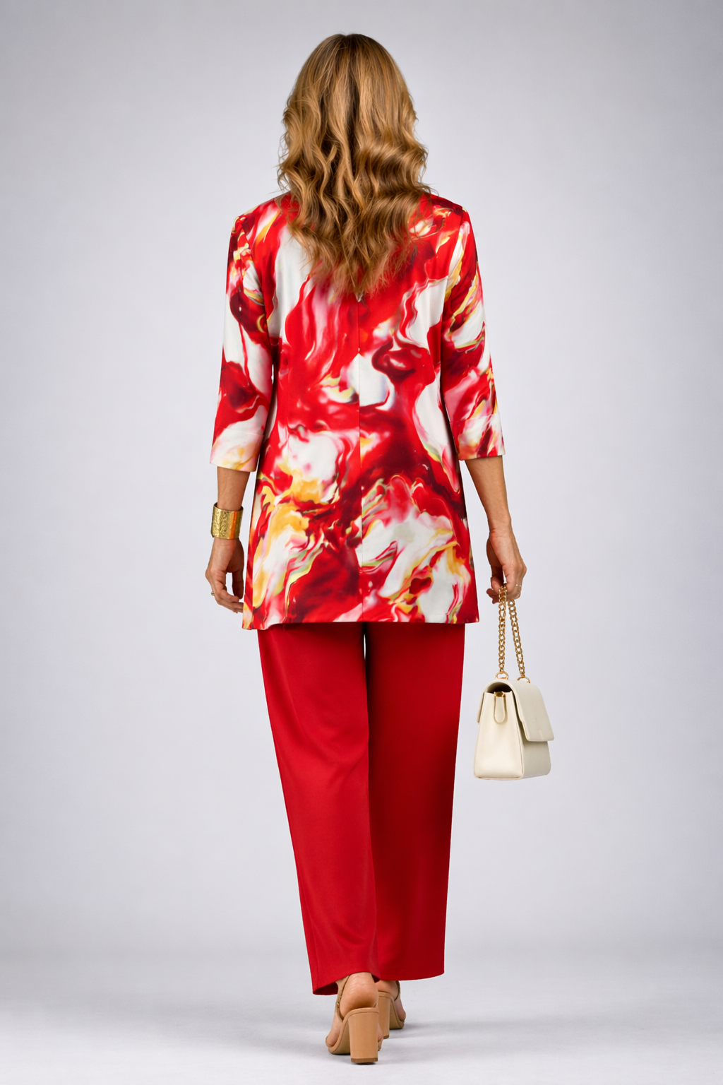Poppy - Conjunto de tres piezas con cárdigan estampado rojo