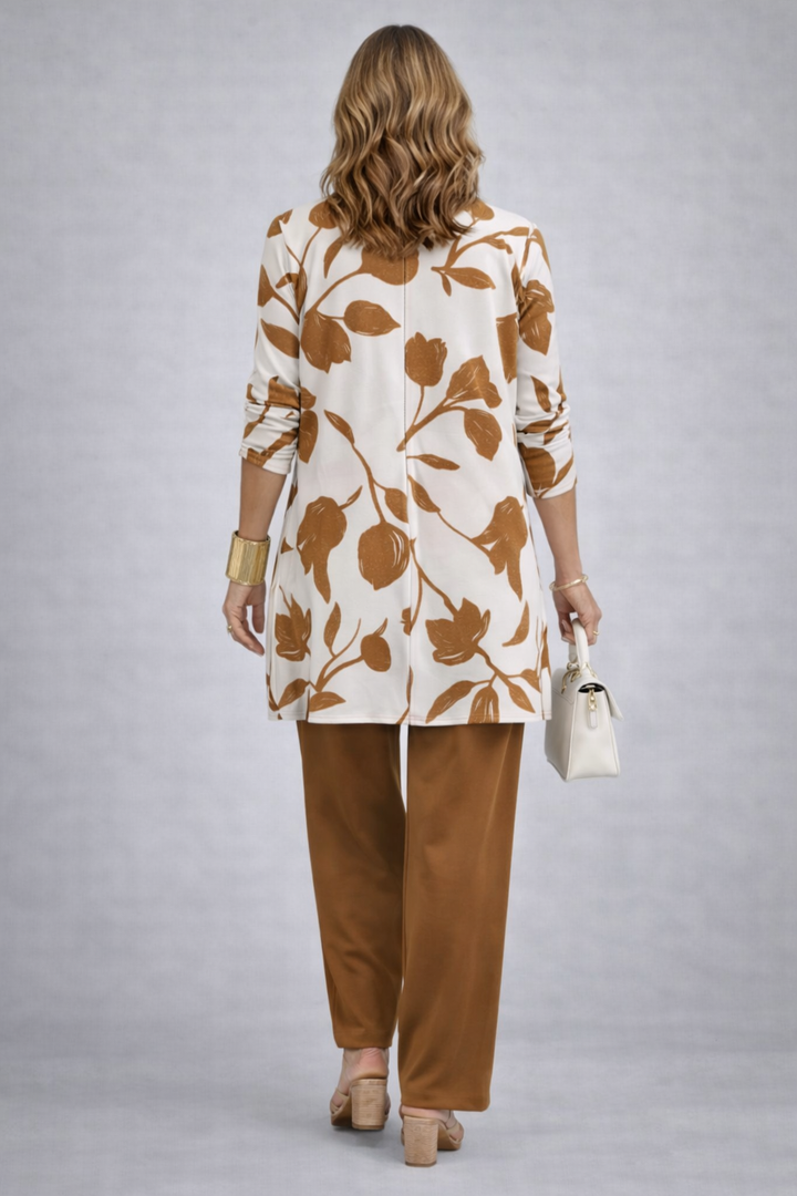 Florencia - Conjunto de tres piezas con estampado color caramelo