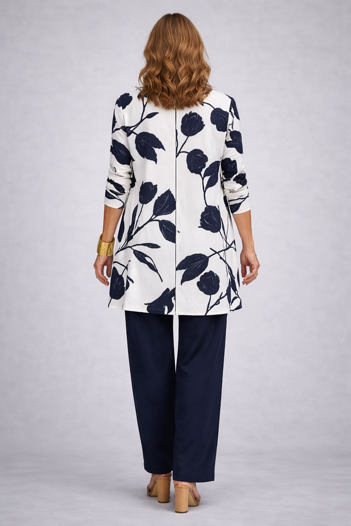 Abigail - Conjunto de tres piezas con estampado azul y blanco