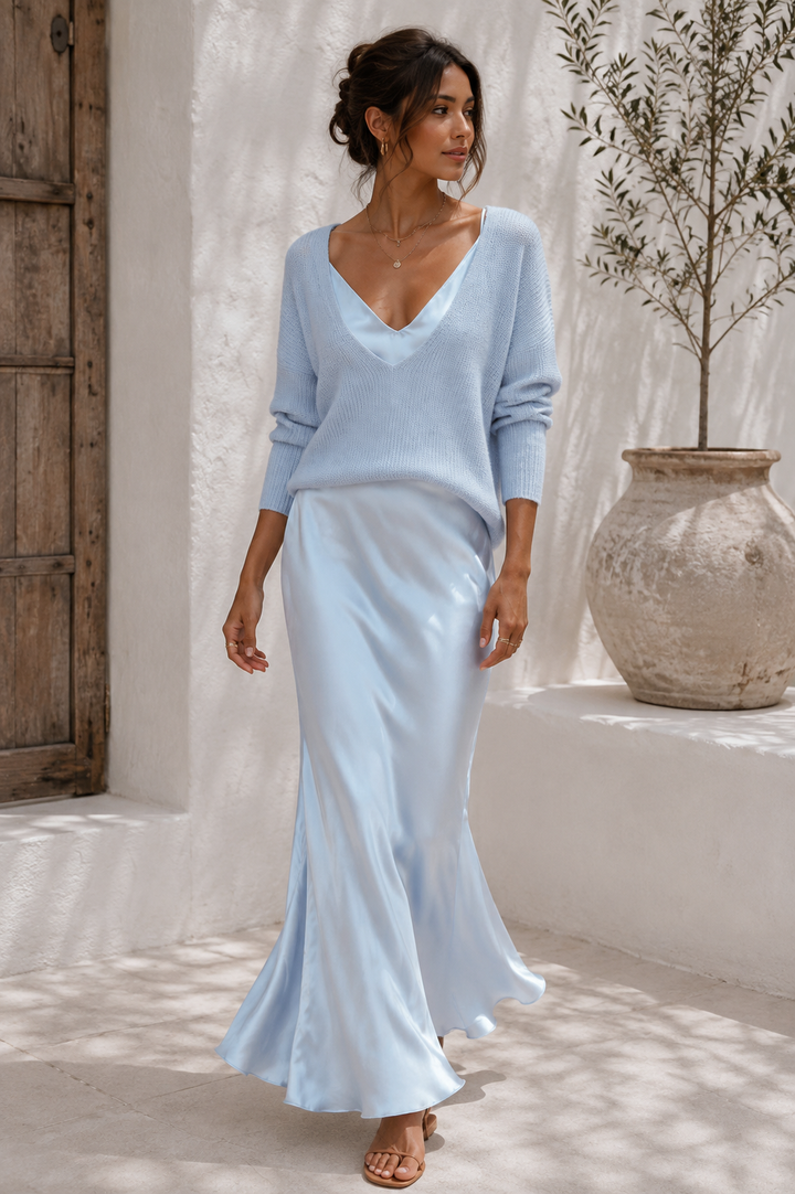 Alma - Vestido elegante de satén con jersey
