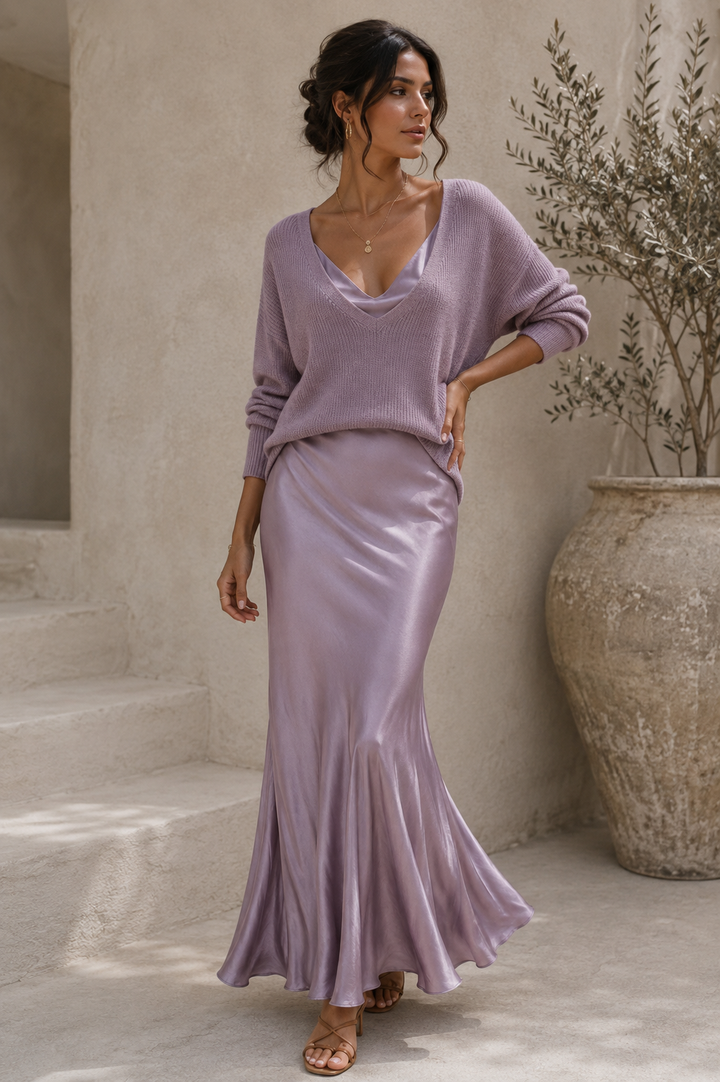 Alma - Vestido elegante de satén con jersey