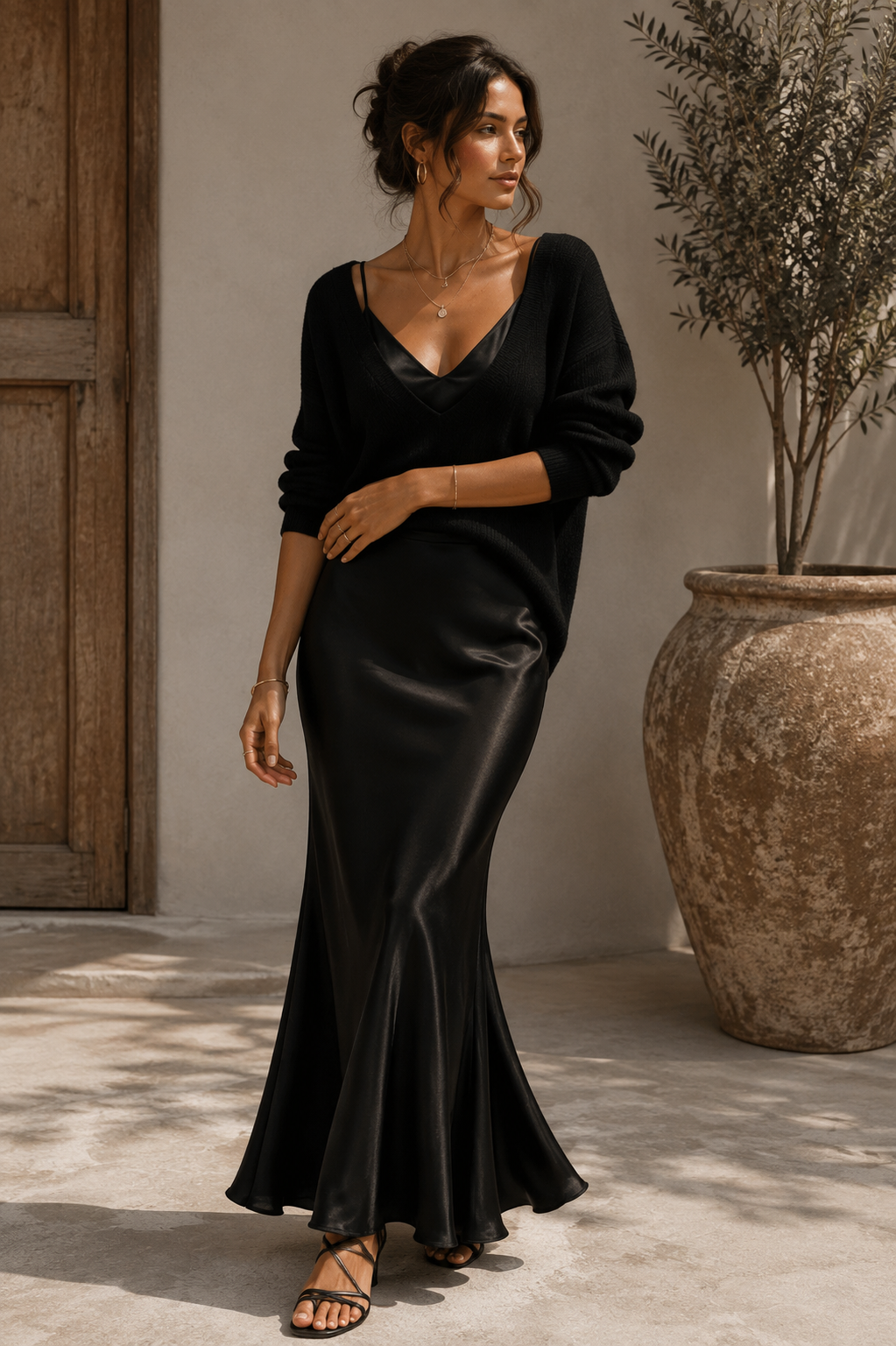 Alma - Vestido elegante de satén con jersey