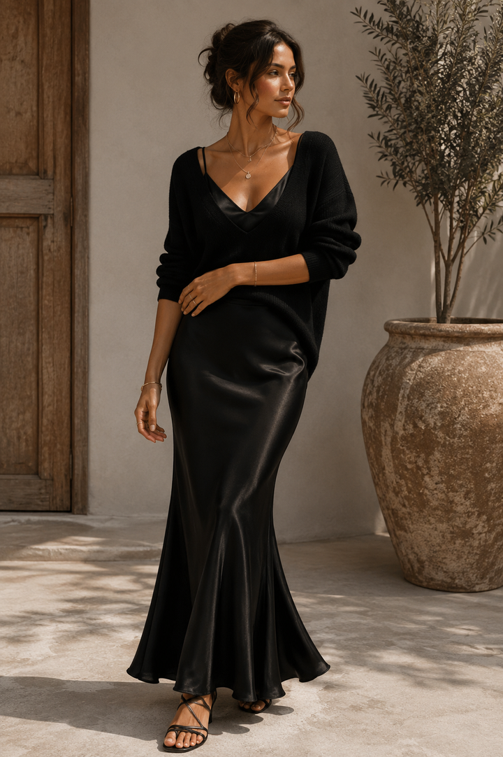 Alma - Vestido elegante de satén con jersey