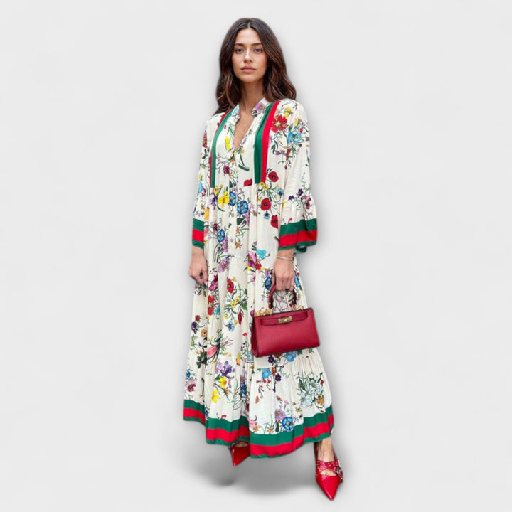 Oriana - Vestido Maxi Blanco con Estampado Floral
